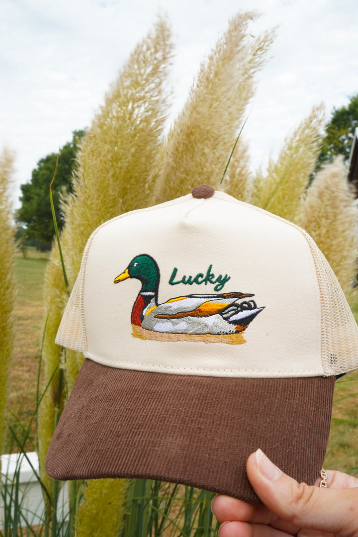 Lucky Duck - Brown Corduroy Trucker Hat