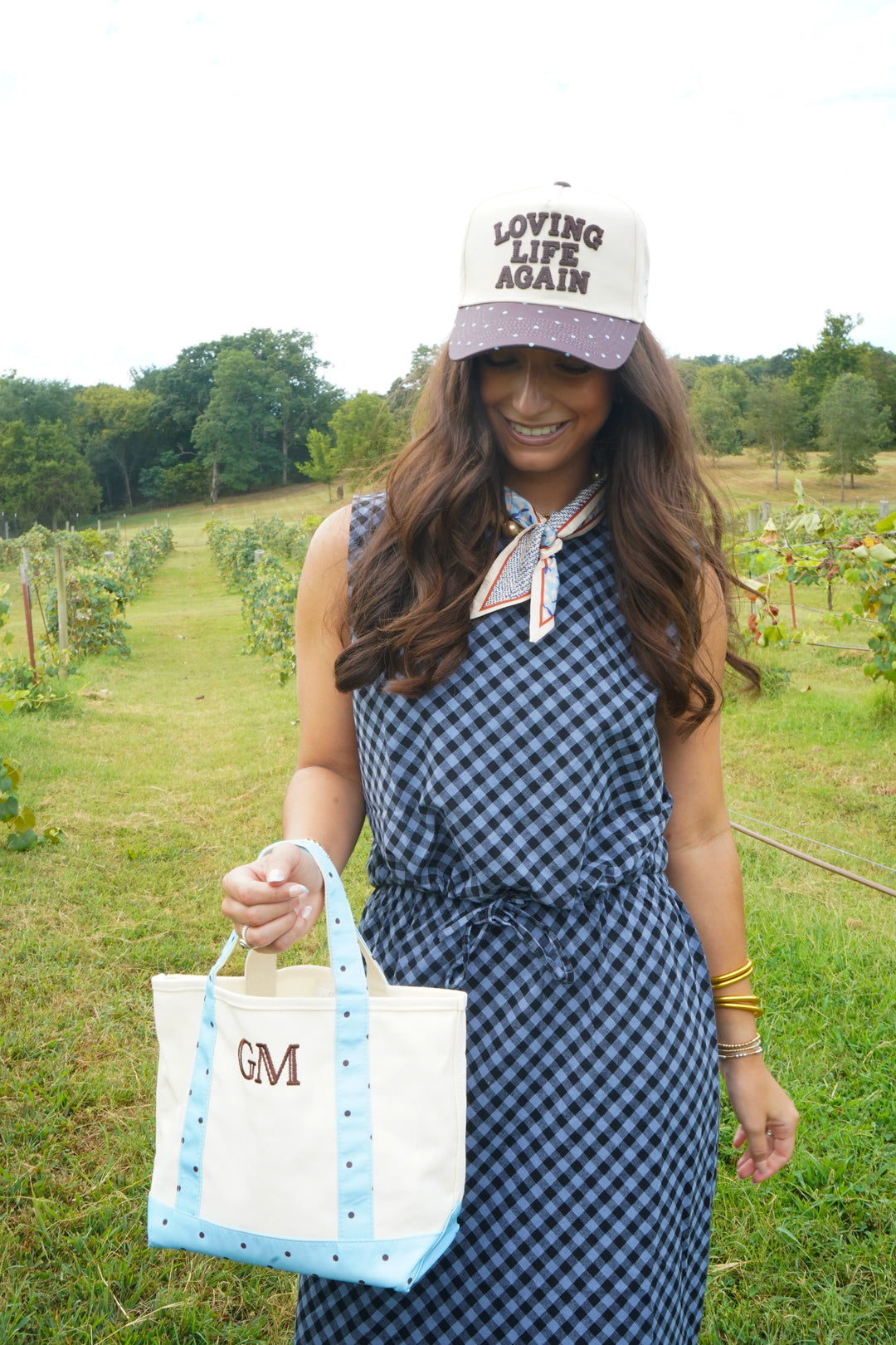 Loving Life Again - Brown &amp; Blue Polka Dot Trucker Hat
