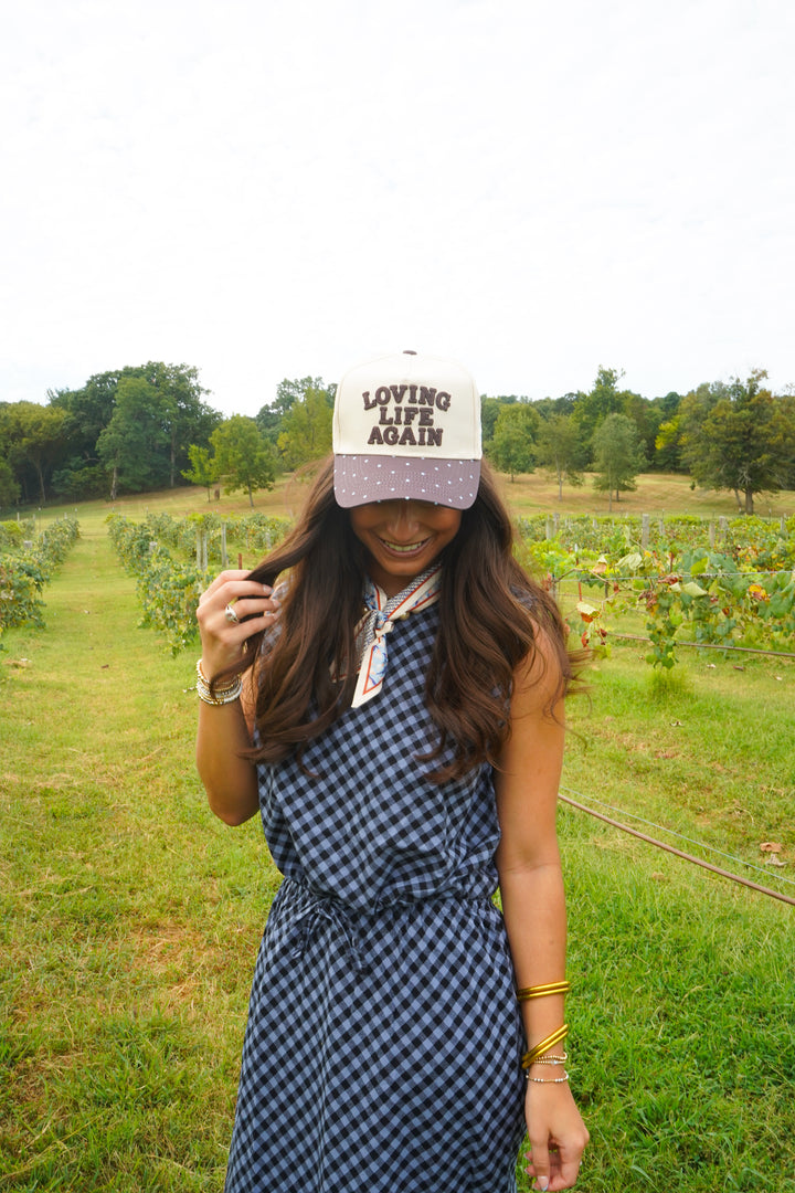 Loving Life Again - Brown &amp; Blue Polka Dot Trucker Hat