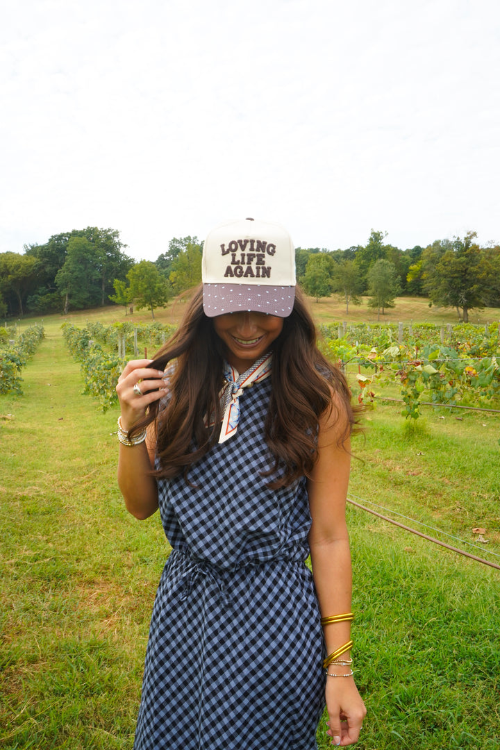 Loving Life Again - Brown &amp; Blue Polka Dot Trucker Hat