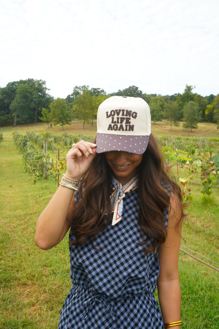 Loving Life Again - Brown &amp; Blue Polka Dot Trucker Hat