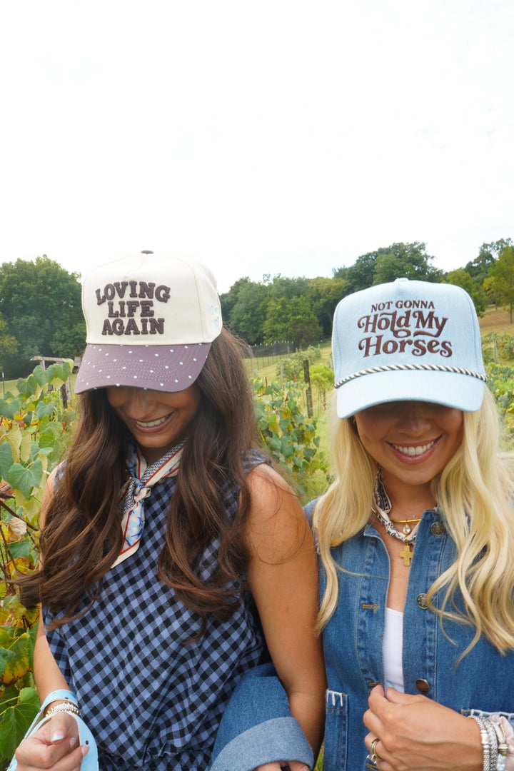Loving Life Again - Brown &amp; Blue Polka Dot Trucker Hat