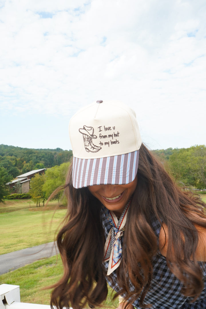 I Love u from my Hat to Boots - Chocolate Stripes Trucker Hat