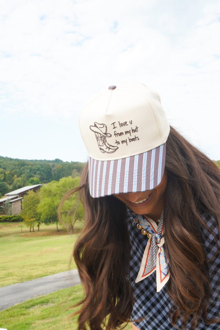 I Love u from my Hat to Boots - Chocolate Stripes Trucker Hat