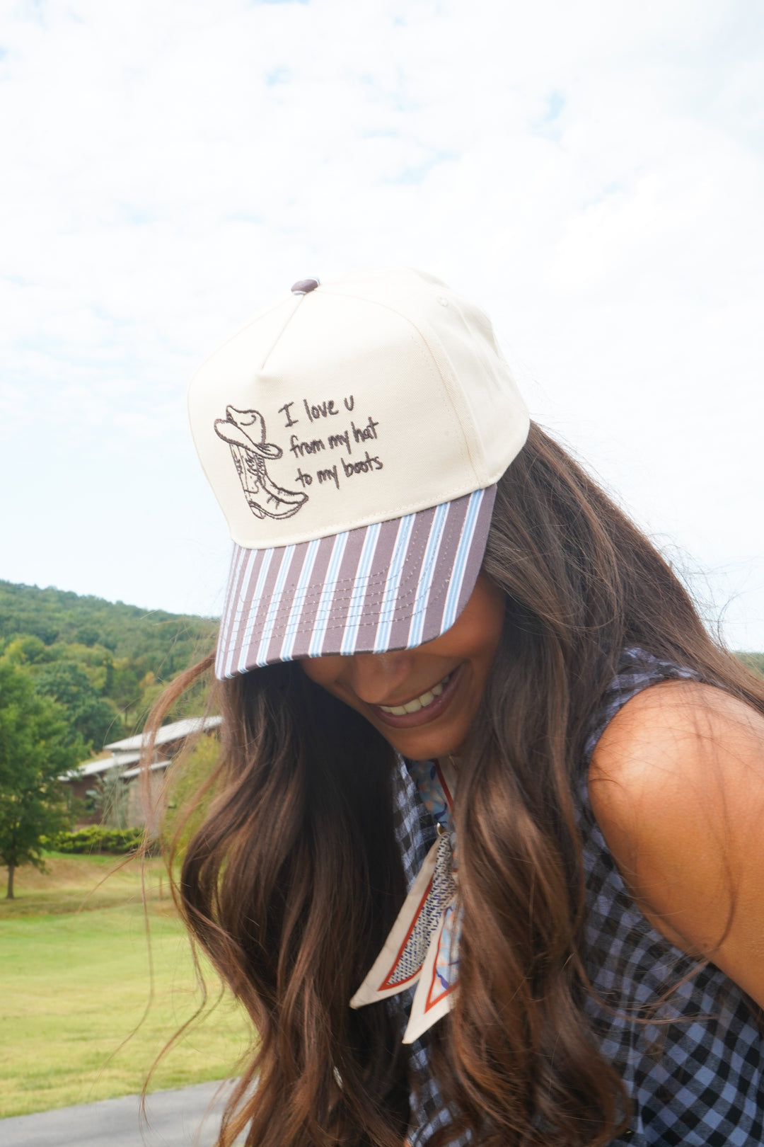 I Love u from my Hat to Boots - Chocolate Stripes Trucker Hat