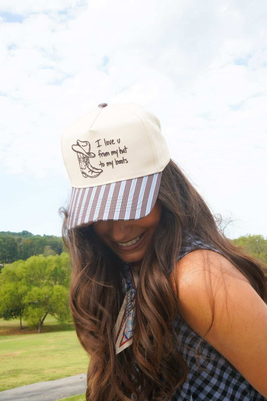 I Love u from my Hat to Boots - Chocolate Stripes Trucker Hat