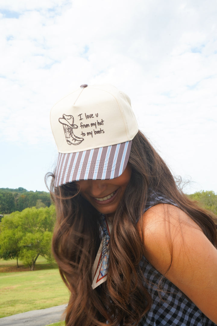 I Love u from my Hat to Boots - Chocolate Stripes Trucker Hat