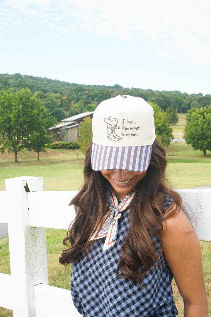 I Love u from my Hat to Boots - Chocolate Stripes Trucker Hat