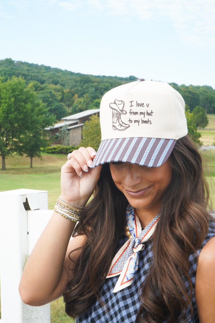 I Love u from my Hat to Boots - Chocolate Stripes Trucker Hat