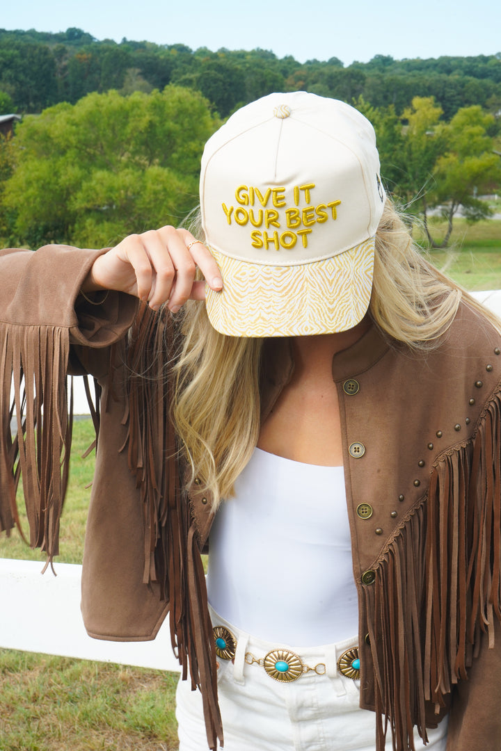Give It Your Best Shot - Chartreuse Zebra Trucker Hat
