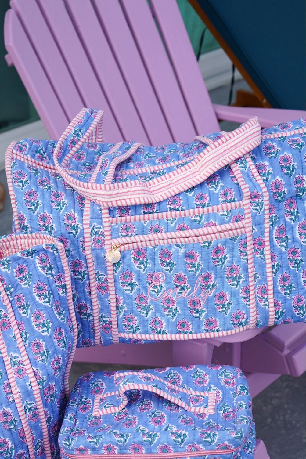 Quilted Block-Print Duffel Bag