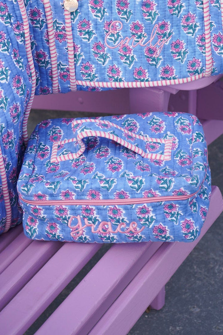 Quilted Block-Print Makeup Bag