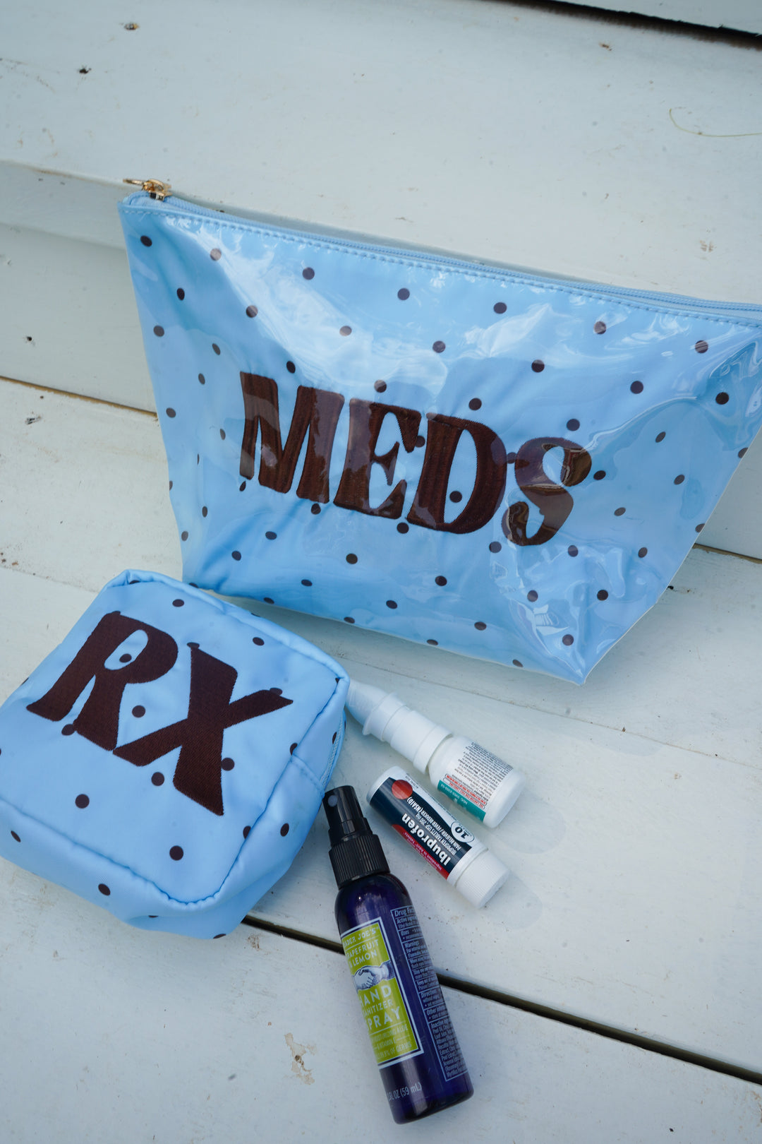 RX - Baby Blue &amp; Brown Polka Dot Mini