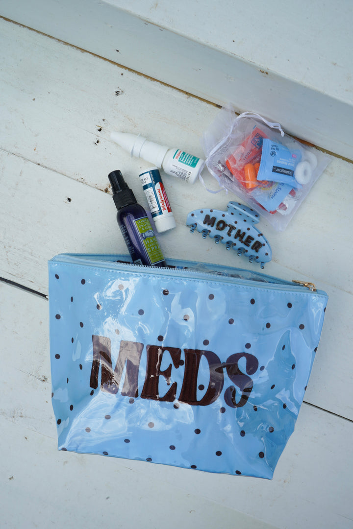 Meds - Blue &amp; Brown Polka Dot Clear Coat Bag