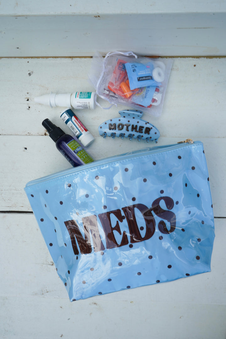 Meds - Blue &amp; Brown Polka Dot Clear Coat Bag