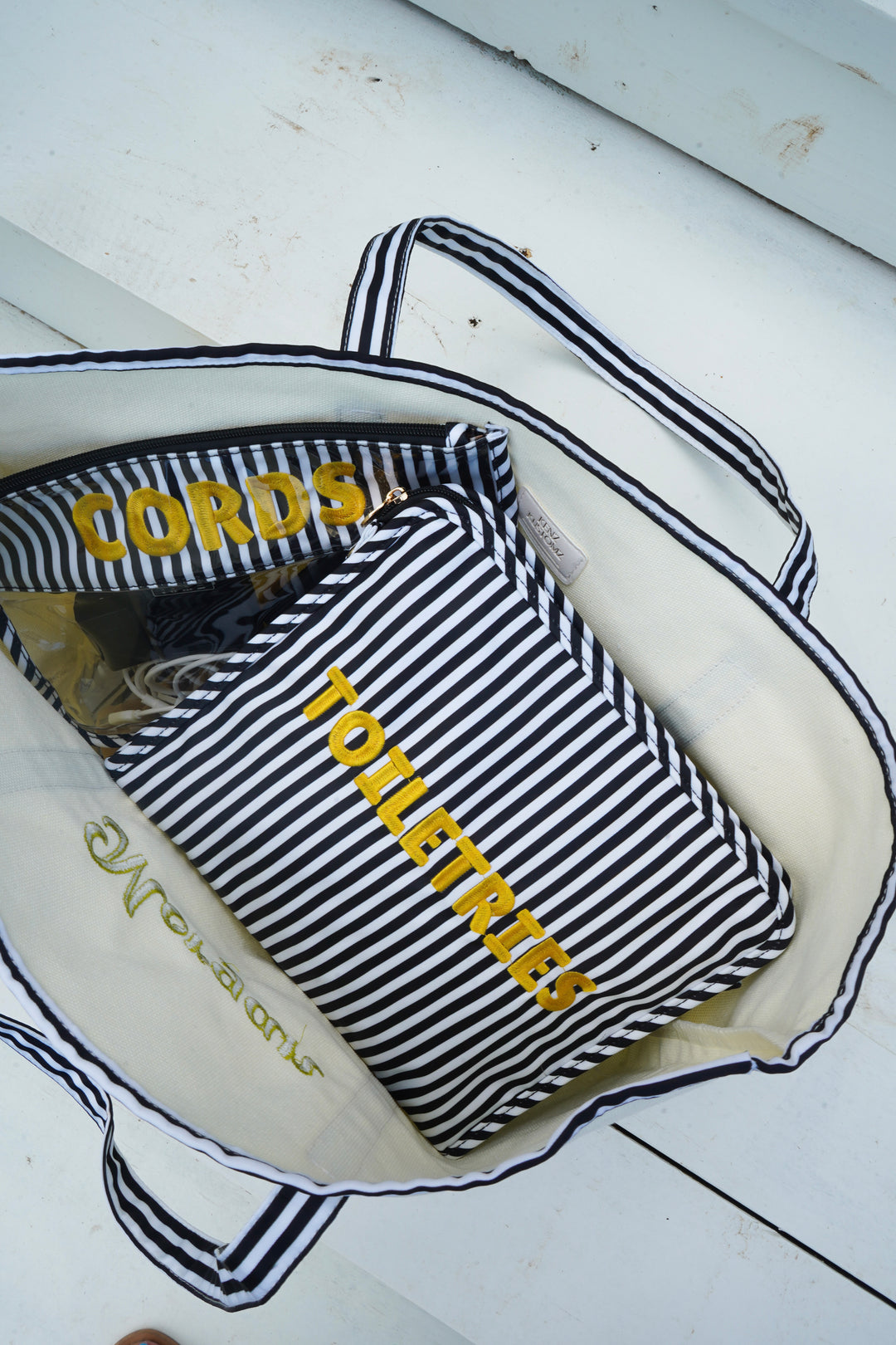 Toiletries - Black &amp; White Stripe Travel Pouch