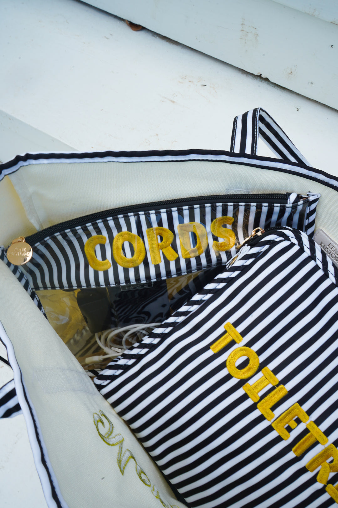 Toiletries - Black &amp; White Stripe Travel Pouch