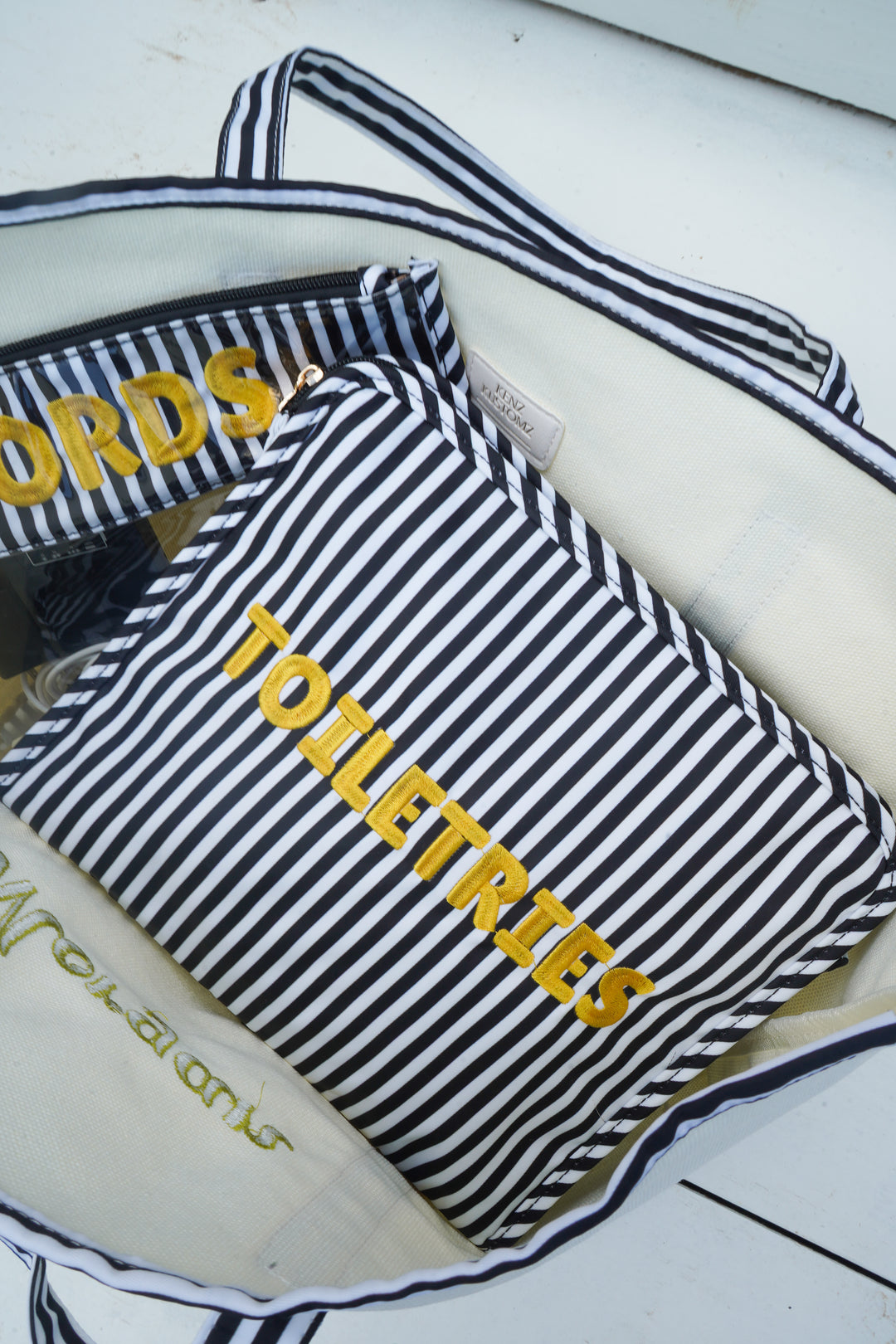 Toiletries - Black &amp; White Stripe Travel Pouch