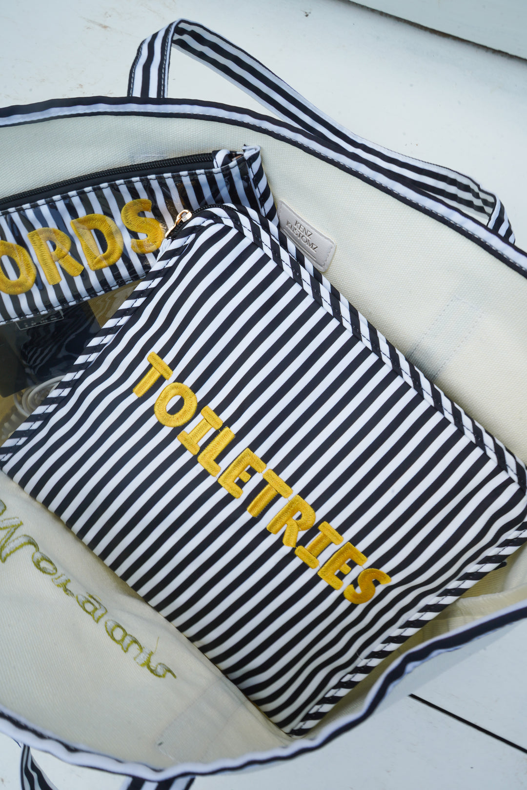 Toiletries - Black &amp; White Stripe Travel Pouch