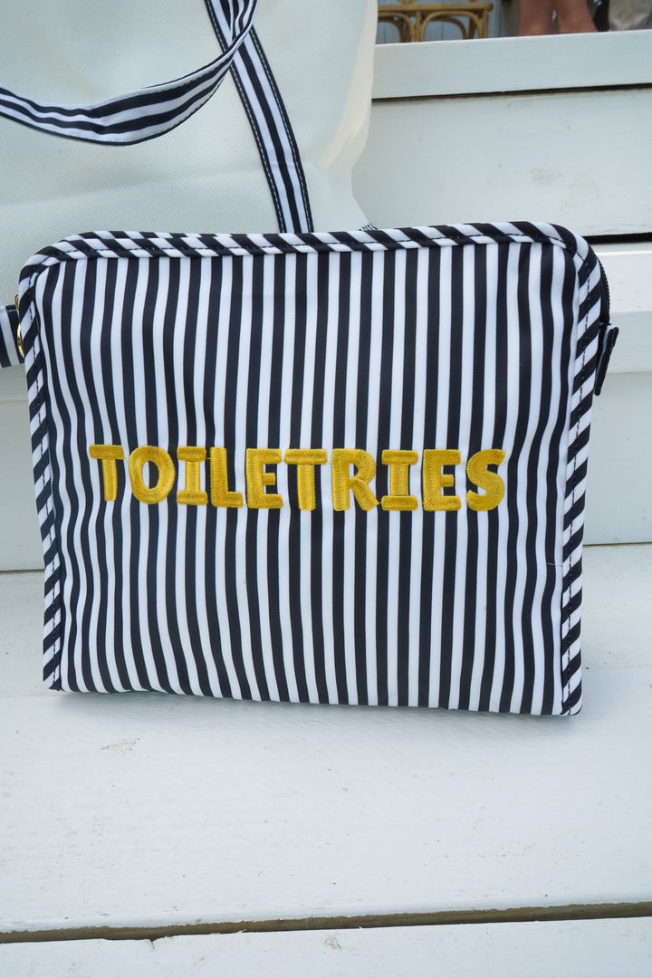 Toiletries - Black &amp; White Stripe Travel Pouch