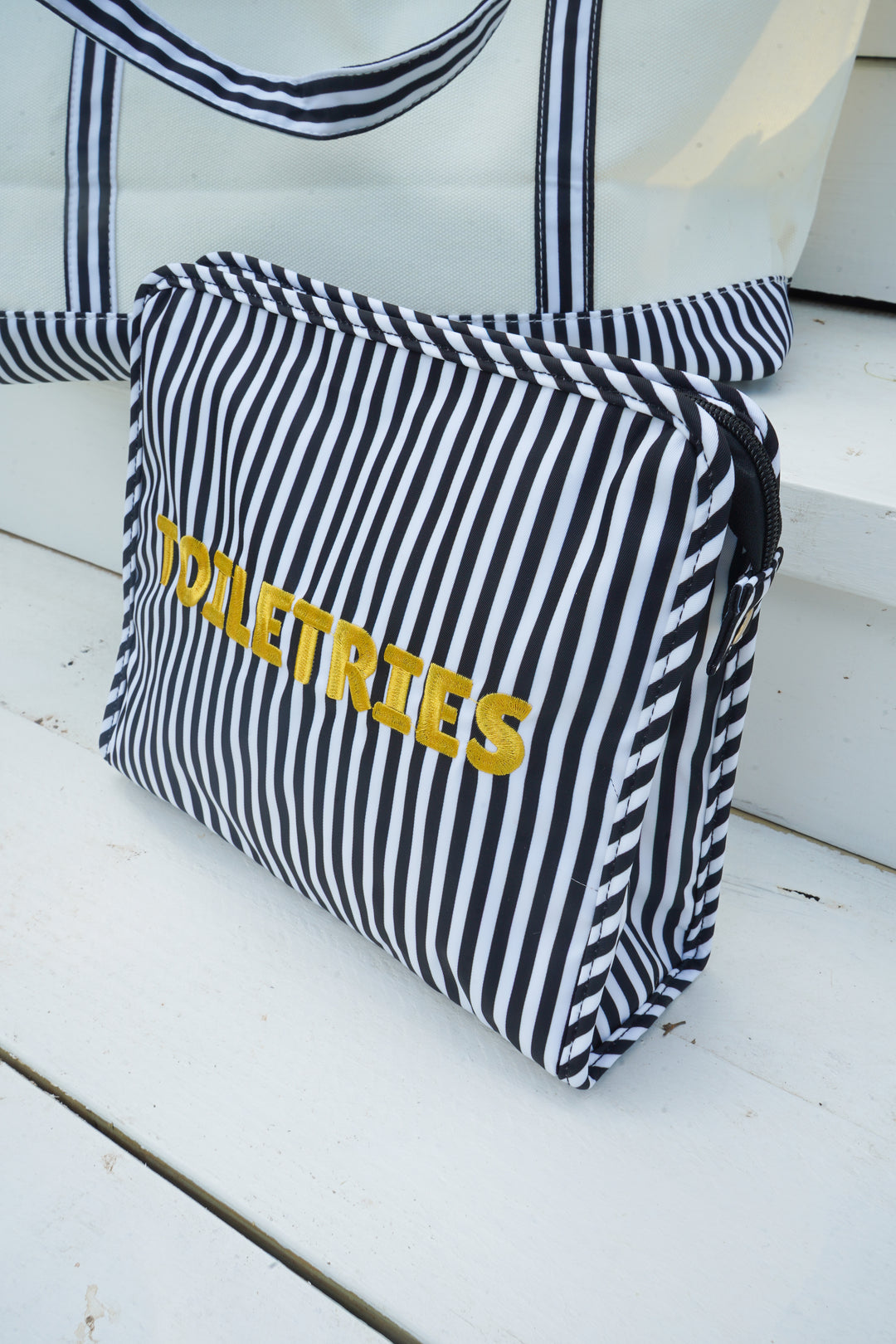 Toiletries - Black &amp; White Stripe Travel Pouch