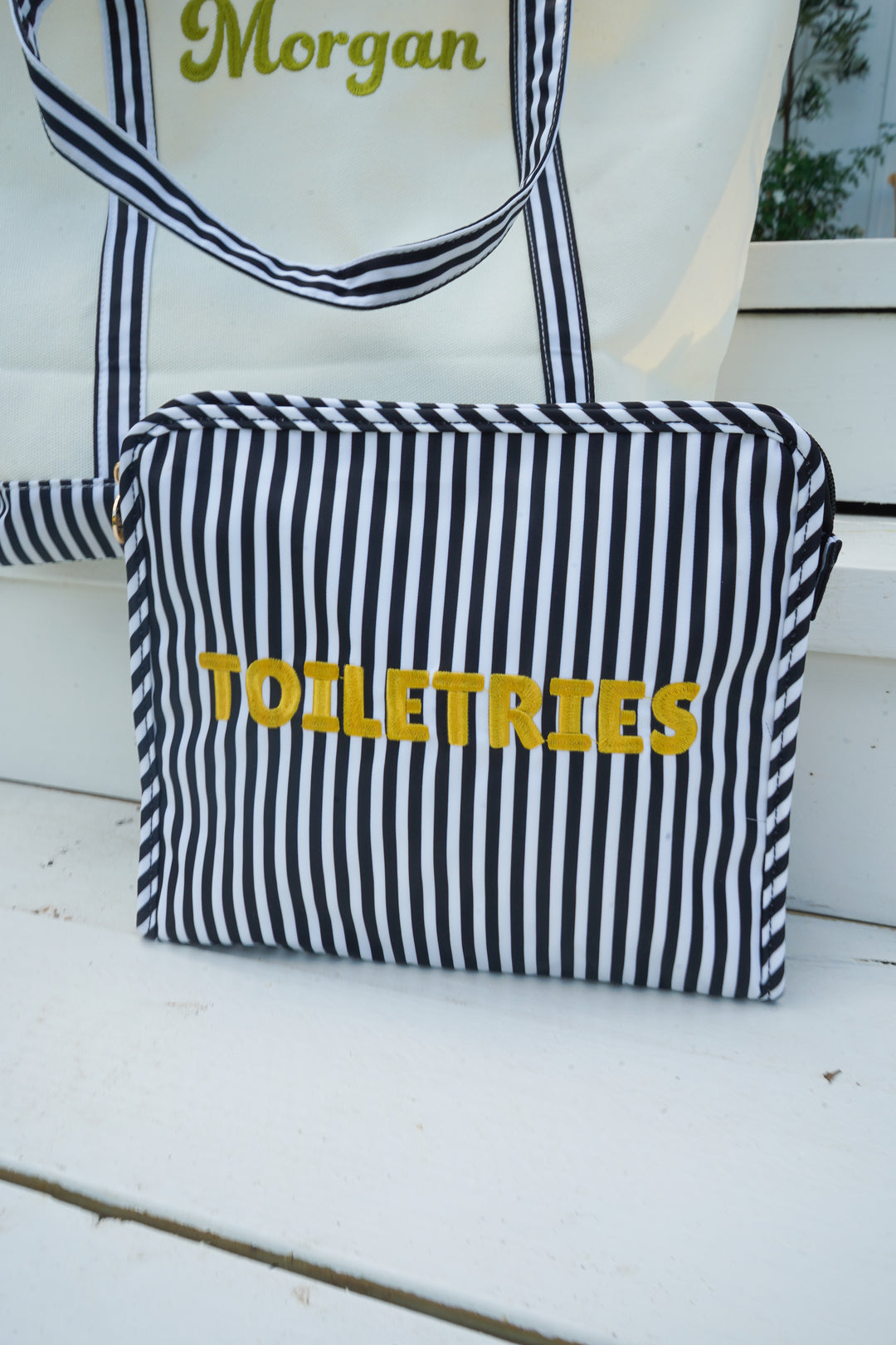 Toiletries - Black &amp; White Stripe Travel Pouch