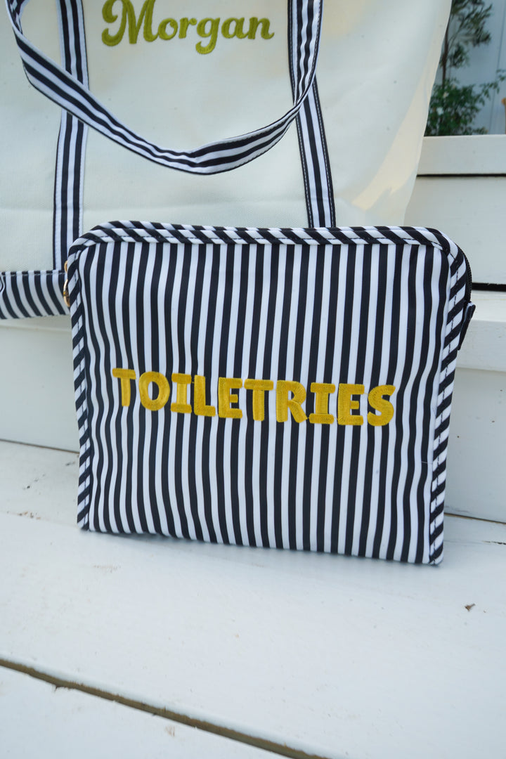 Toiletries - Black &amp; White Stripe Travel Pouch