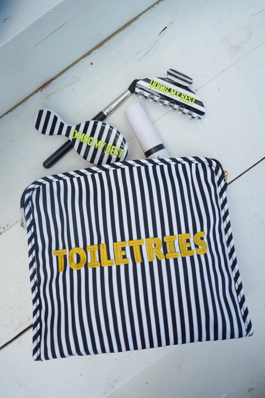 Toiletries - Black &amp; White Stripe Travel Pouch
