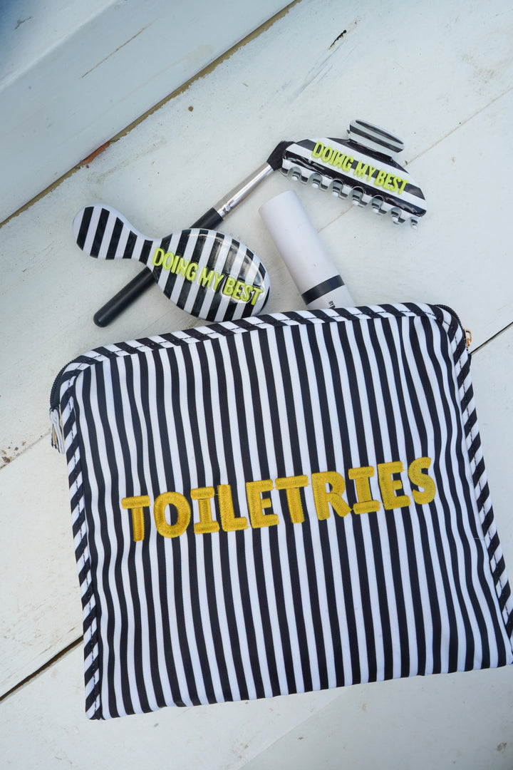 Toiletries - Black &amp; White Stripe Travel Pouch
