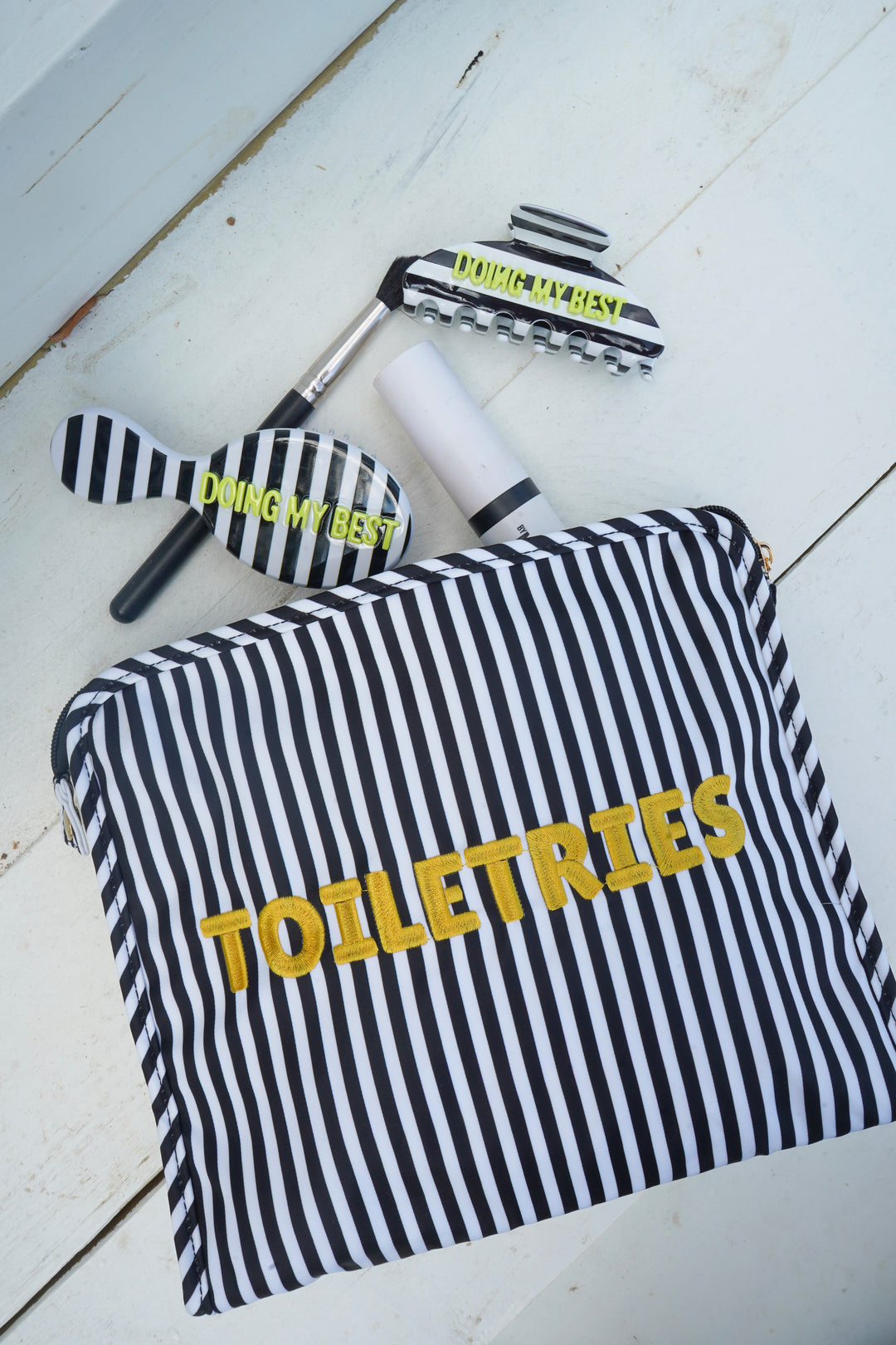 Toiletries - Black &amp; White Stripe Travel Pouch