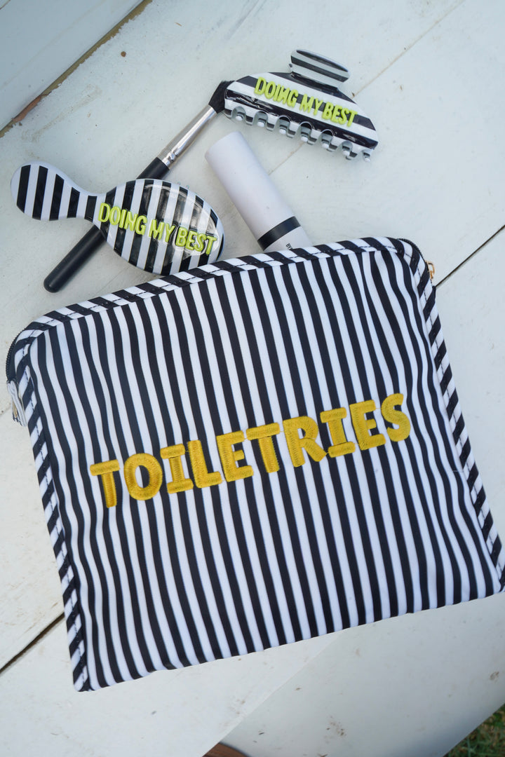 Toiletries - Black &amp; White Stripe Travel Pouch