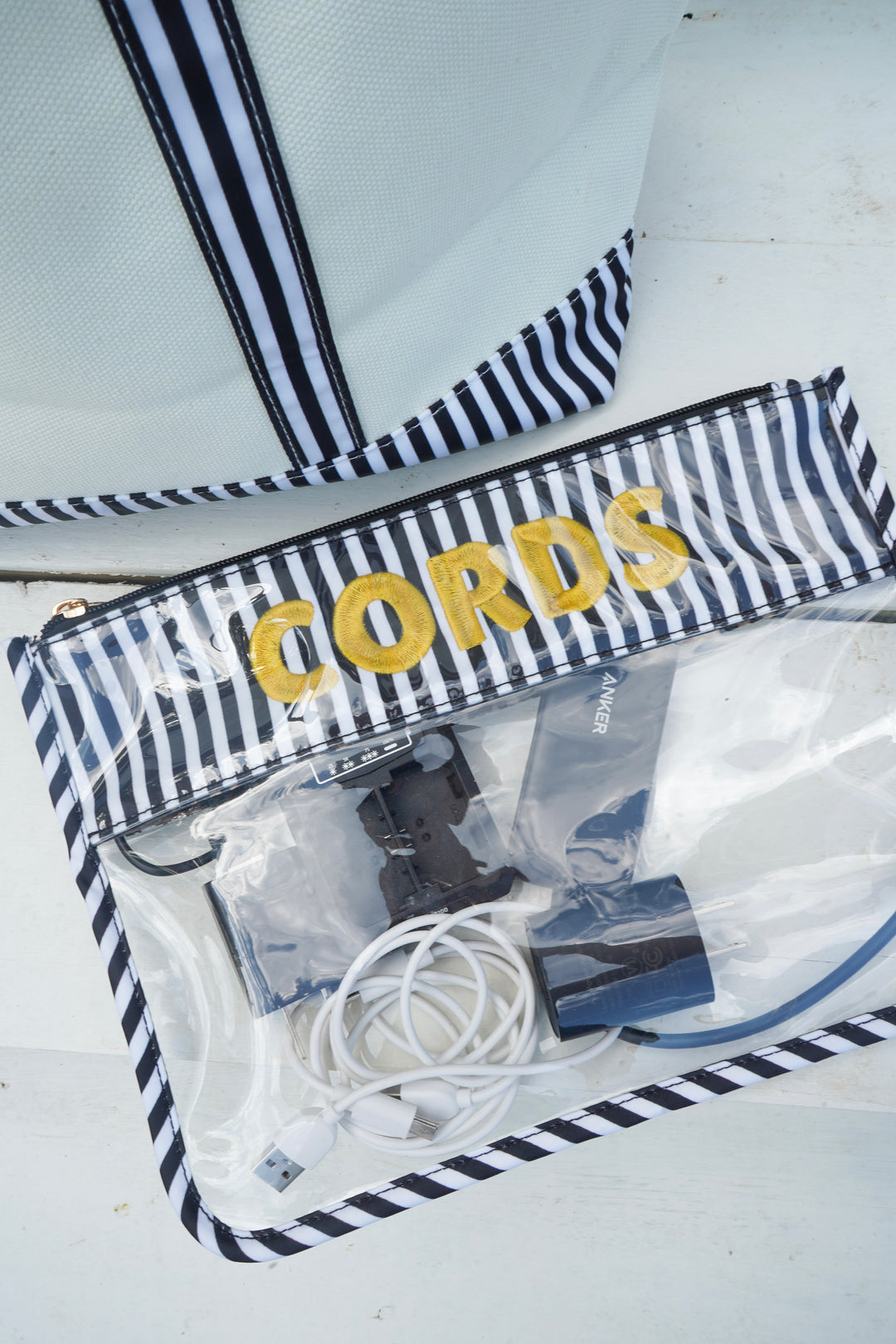 Cords - Black &amp; White Stripe Flat Clear Pouch