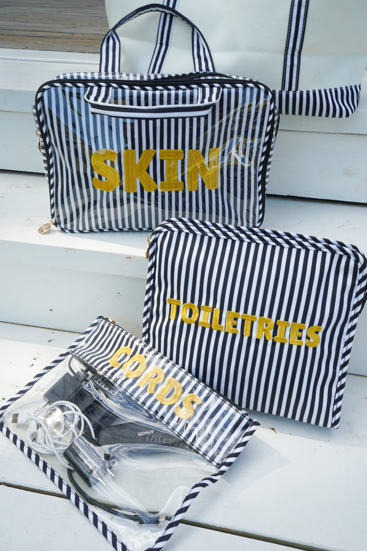 Cords - Black &amp; White Stripe Flat Clear Pouch