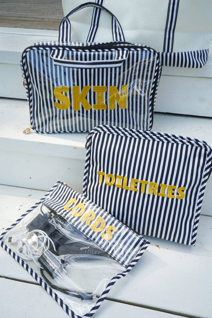 Cords - Black &amp; White Stripe Flat Clear Pouch