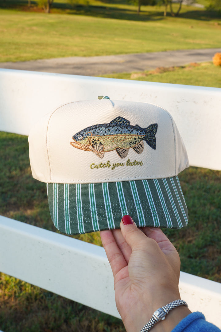 Catch you Later - Dark Green + Navy Stripe Trucker Hat