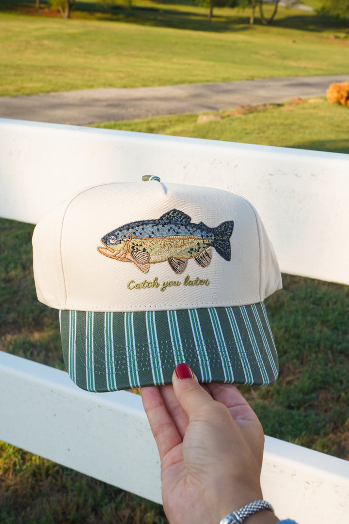 Catch you Later - Dark Green + Navy Stripe Trucker Hat