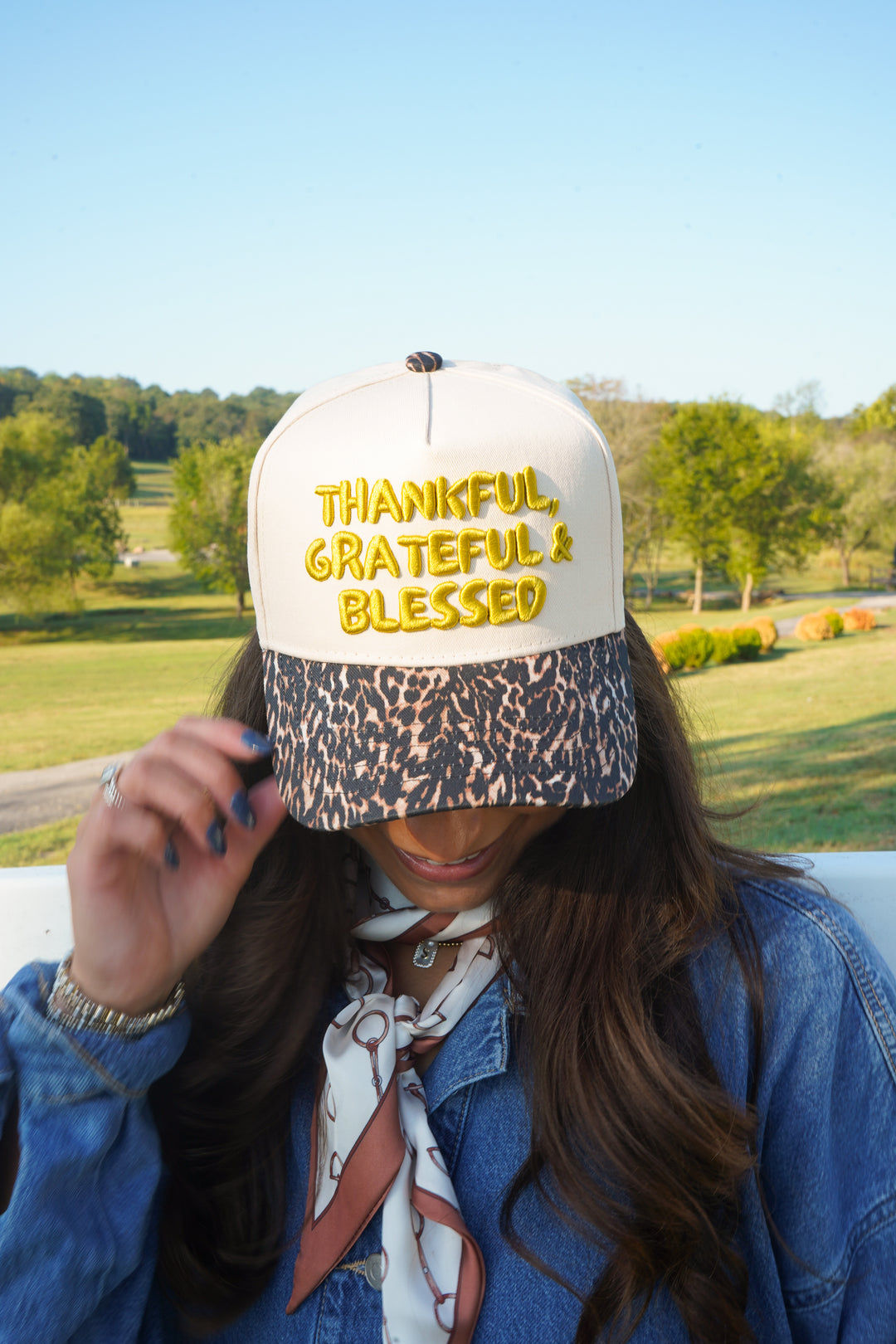 Thankful, Grateful &amp; Blessed - Leopard Trucker Hat