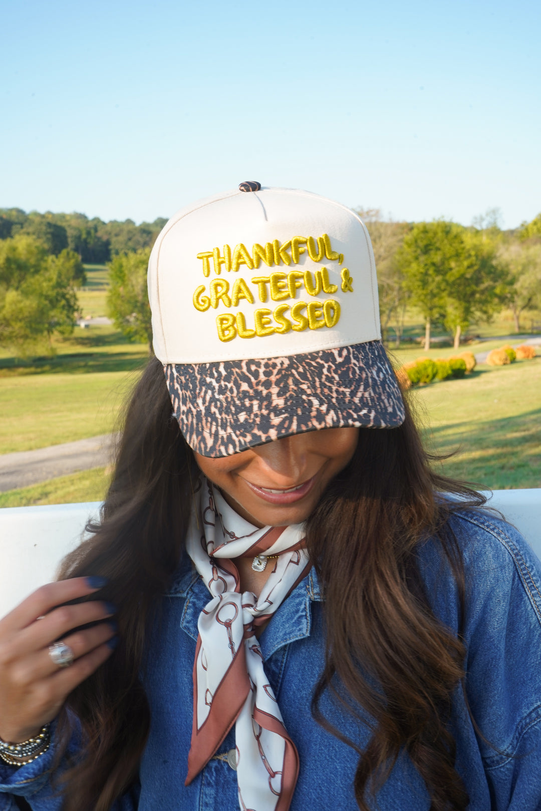 Thankful, Grateful &amp; Blessed - Leopard Trucker Hat