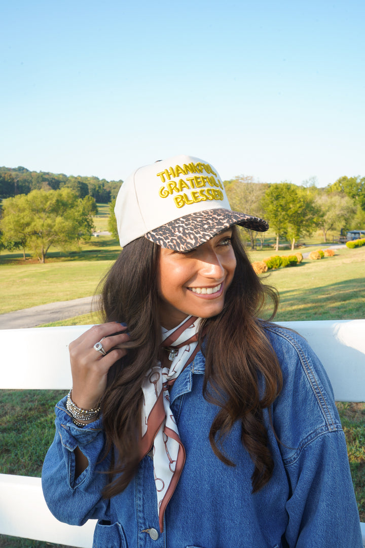 Thankful, Grateful &amp; Blessed - Leopard Trucker Hat