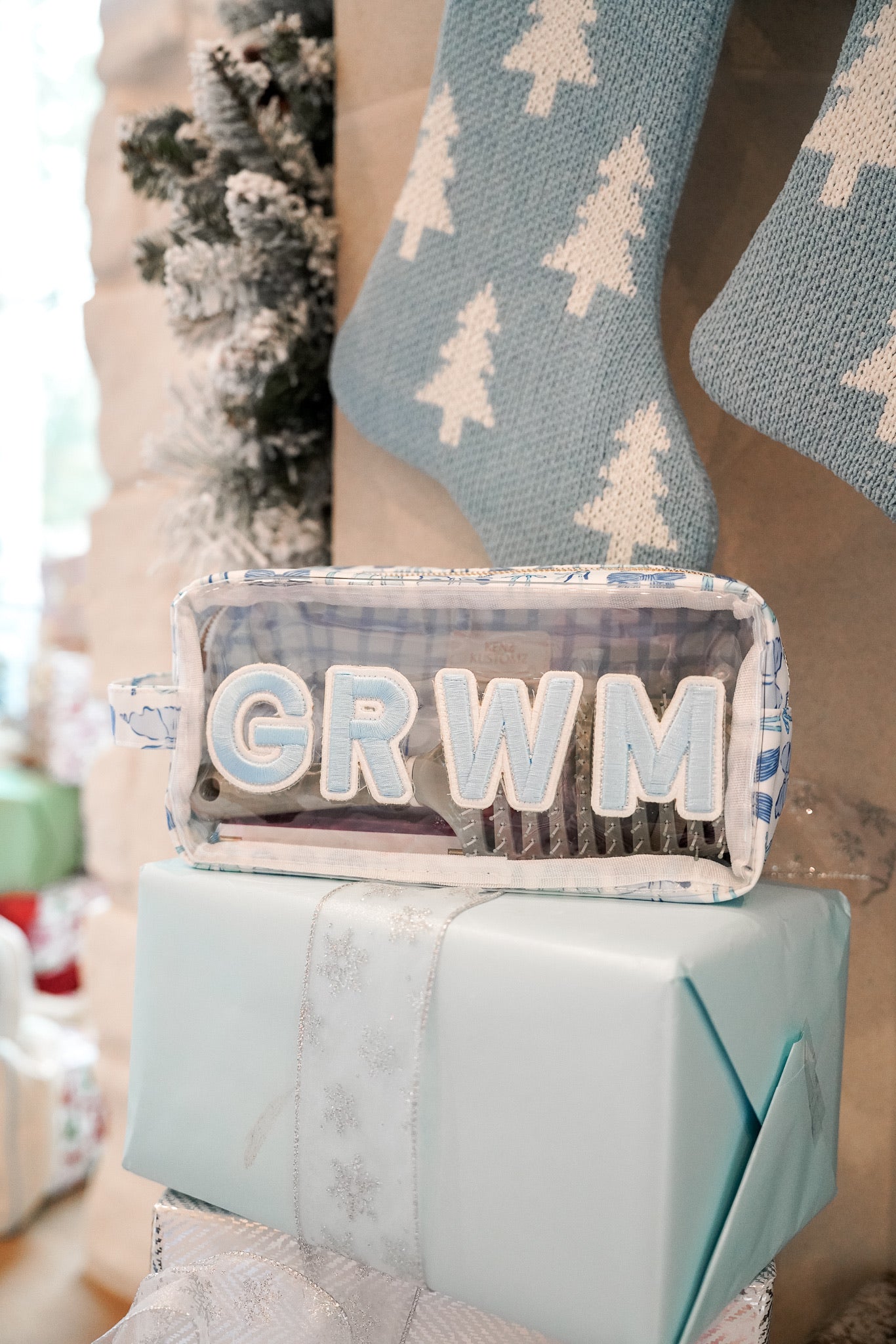 GRWM - Blue Bows Clear Large Makeup Bag - Thumbnail 5