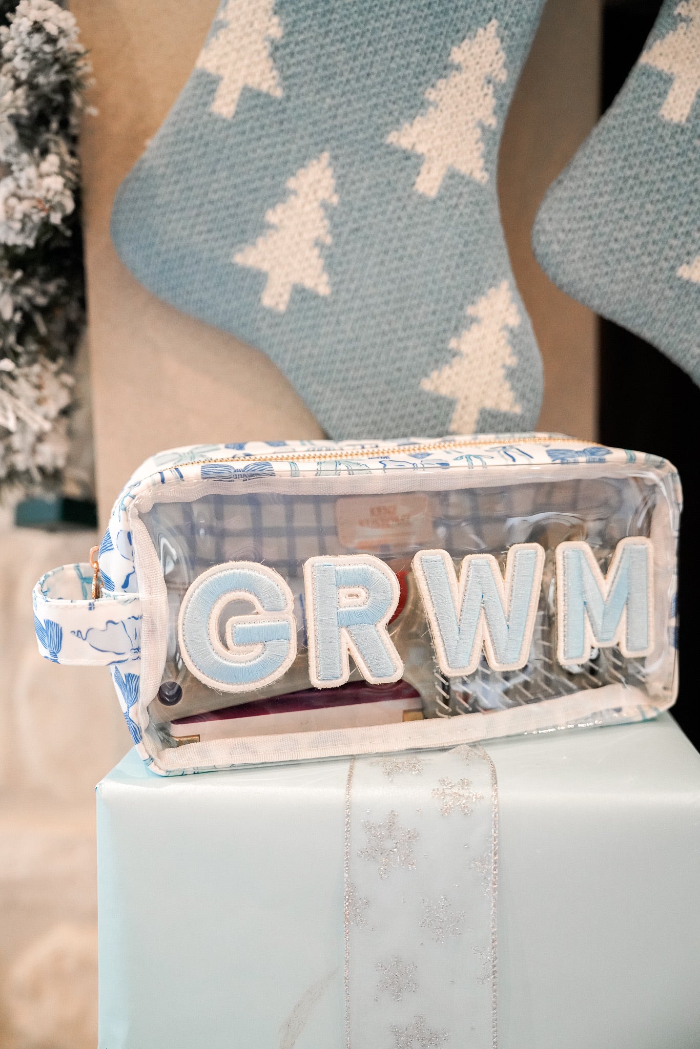 GRWM - Blue Bows Clear Large Makeup Bag - Thumbnail 2