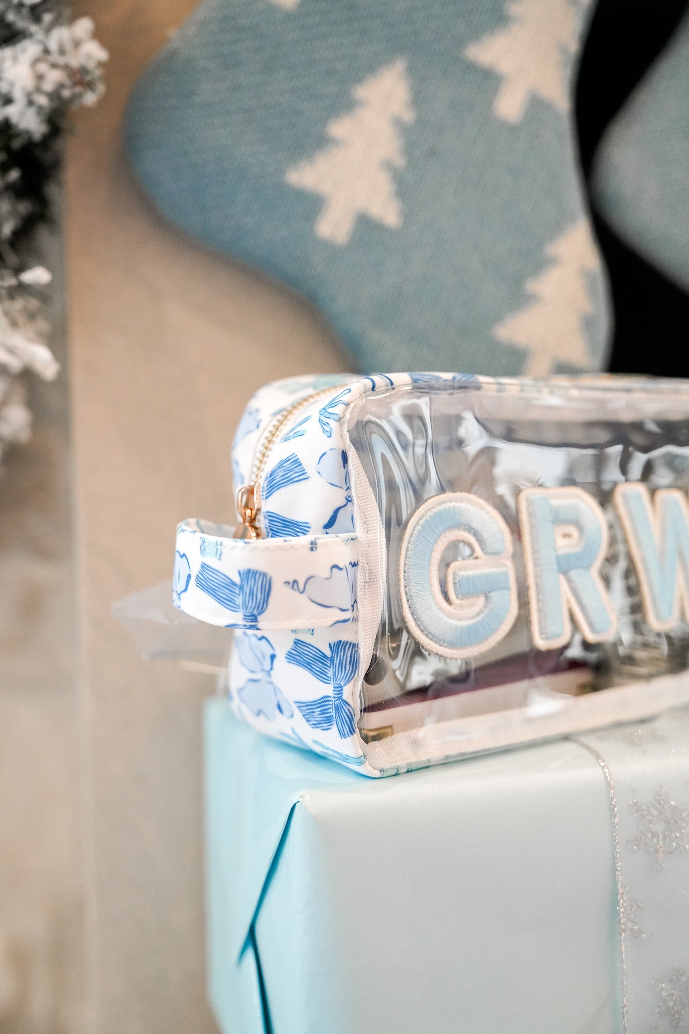 GRWM Blue Bows Clear Large Makeup Bag - Thumbnail 4