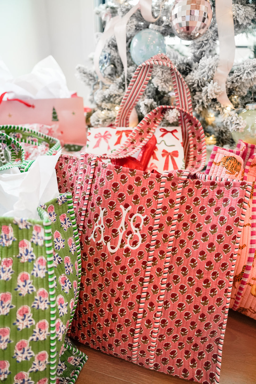Quilted Block-Print Tote Bag