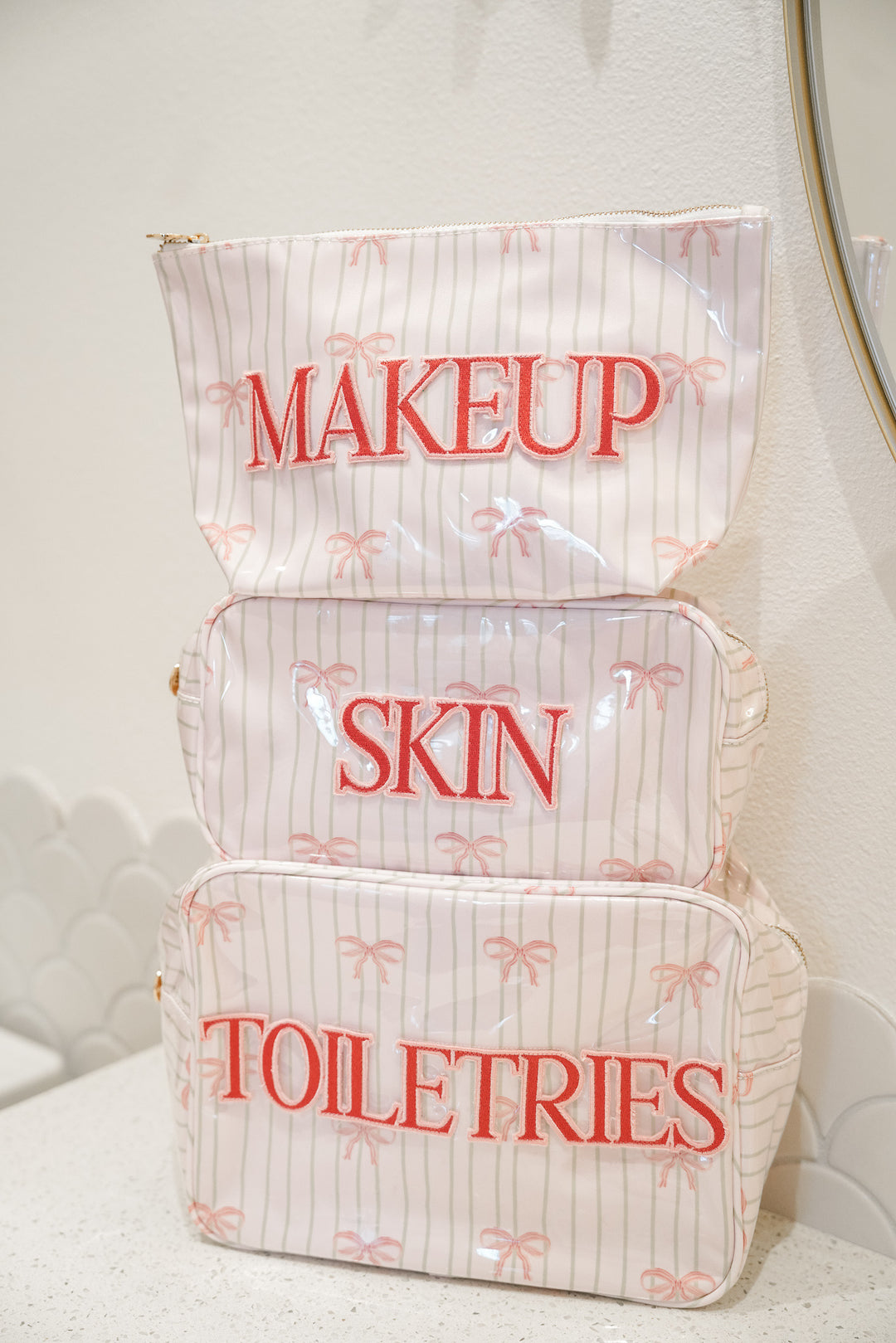 Toiletries - Pink Ribbons Clear Coat XL Bag