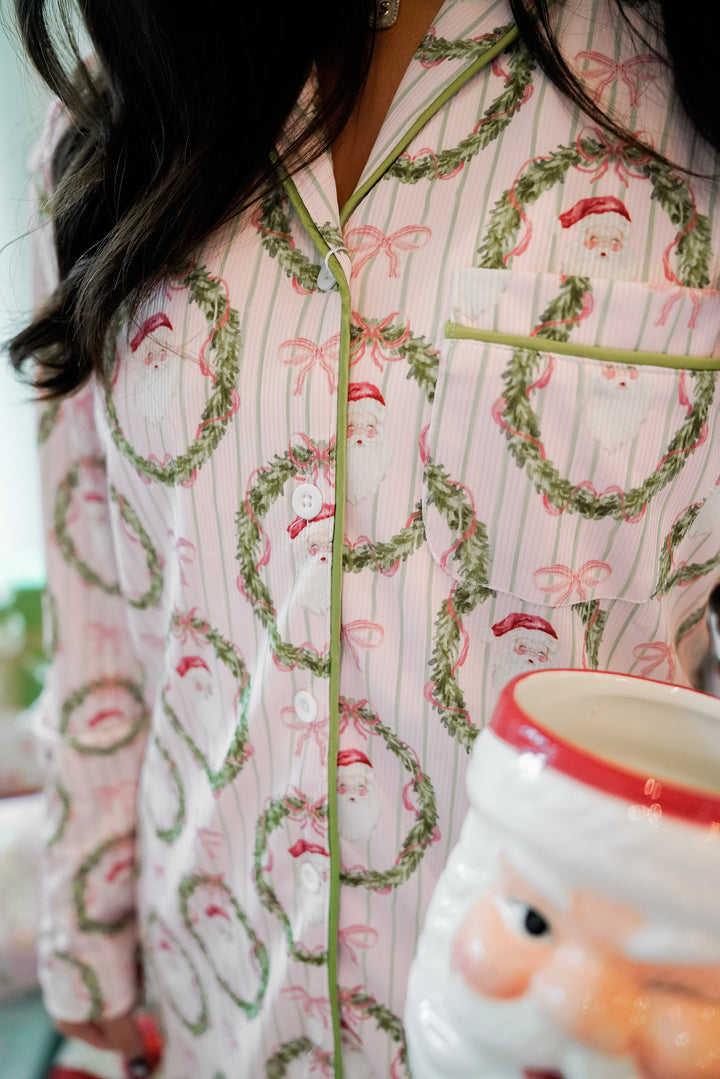 Pink Santa - Ribbed Long Pajama Set