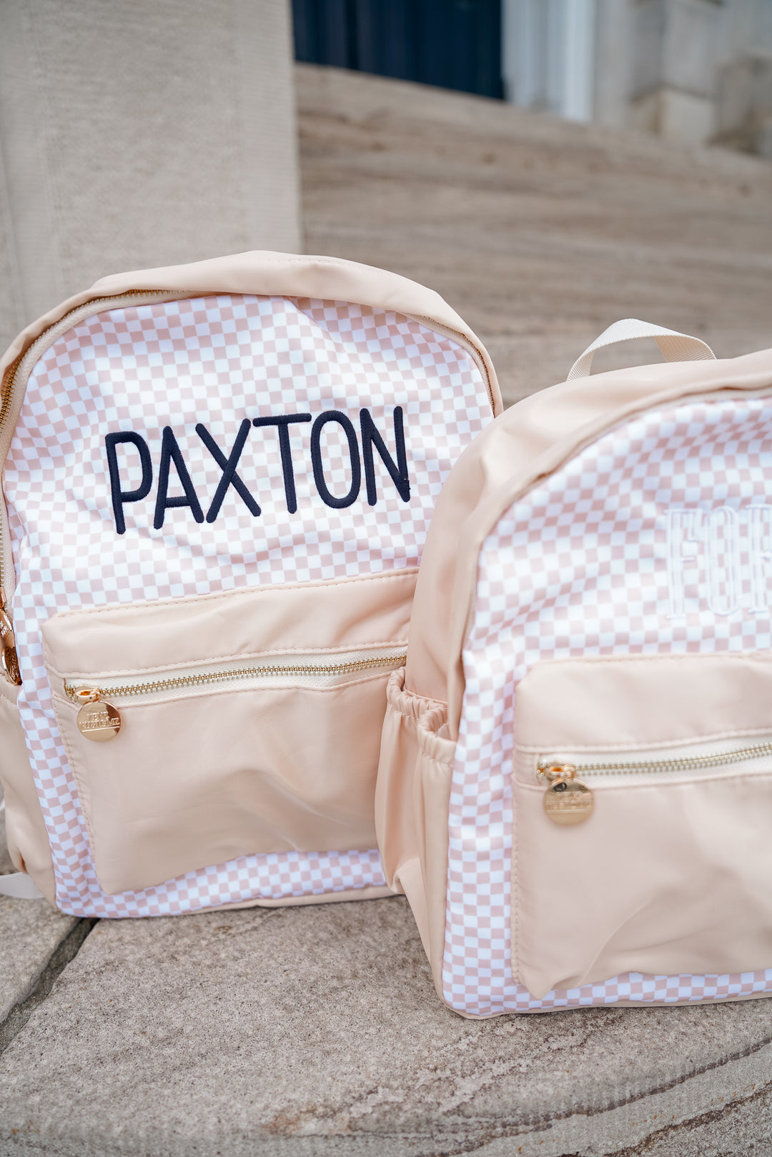 Tan Checkered Backpack -PLAIN NO EMBROIDERY
