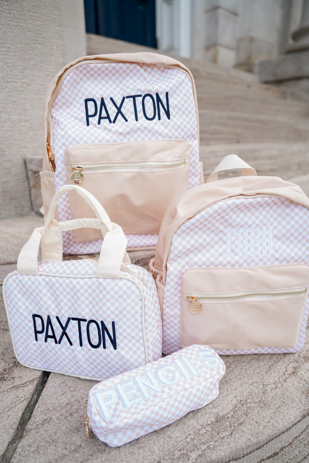 Tan Checkered Backpack -PLAIN NO EMBROIDERY