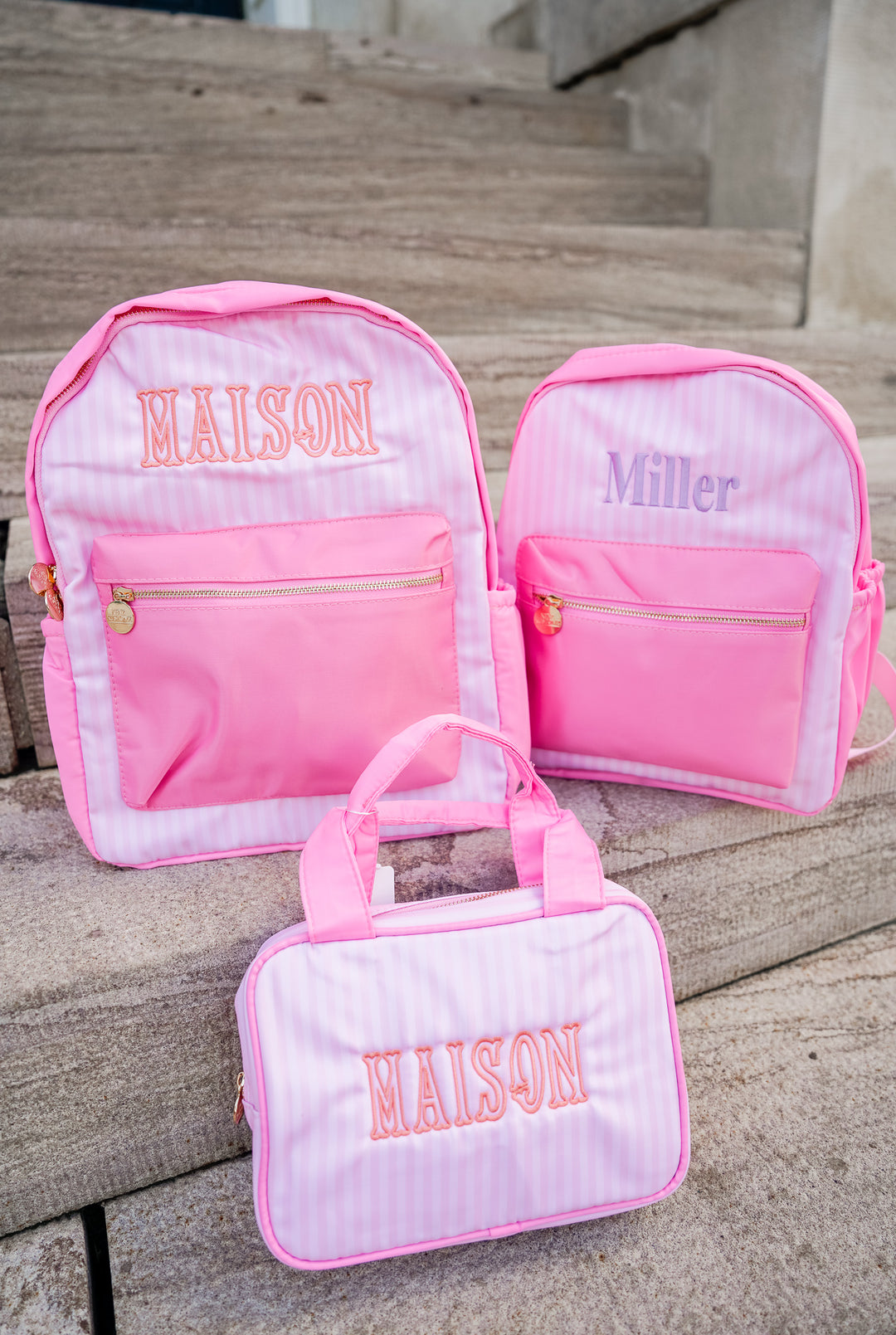 Pink Stripe Backpack -PLAIN NO EMBROIDERY