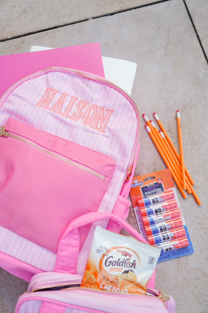 Pink Stripe Backpack -PLAIN NO EMBROIDERY