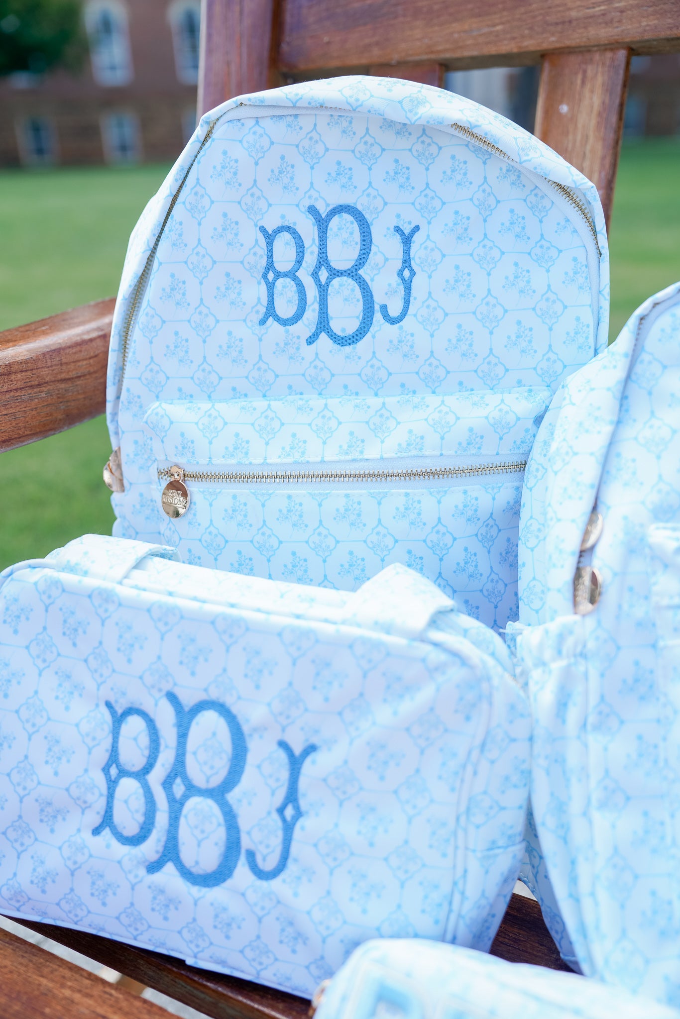 Blue Toile Backpack - Thumbnail 3